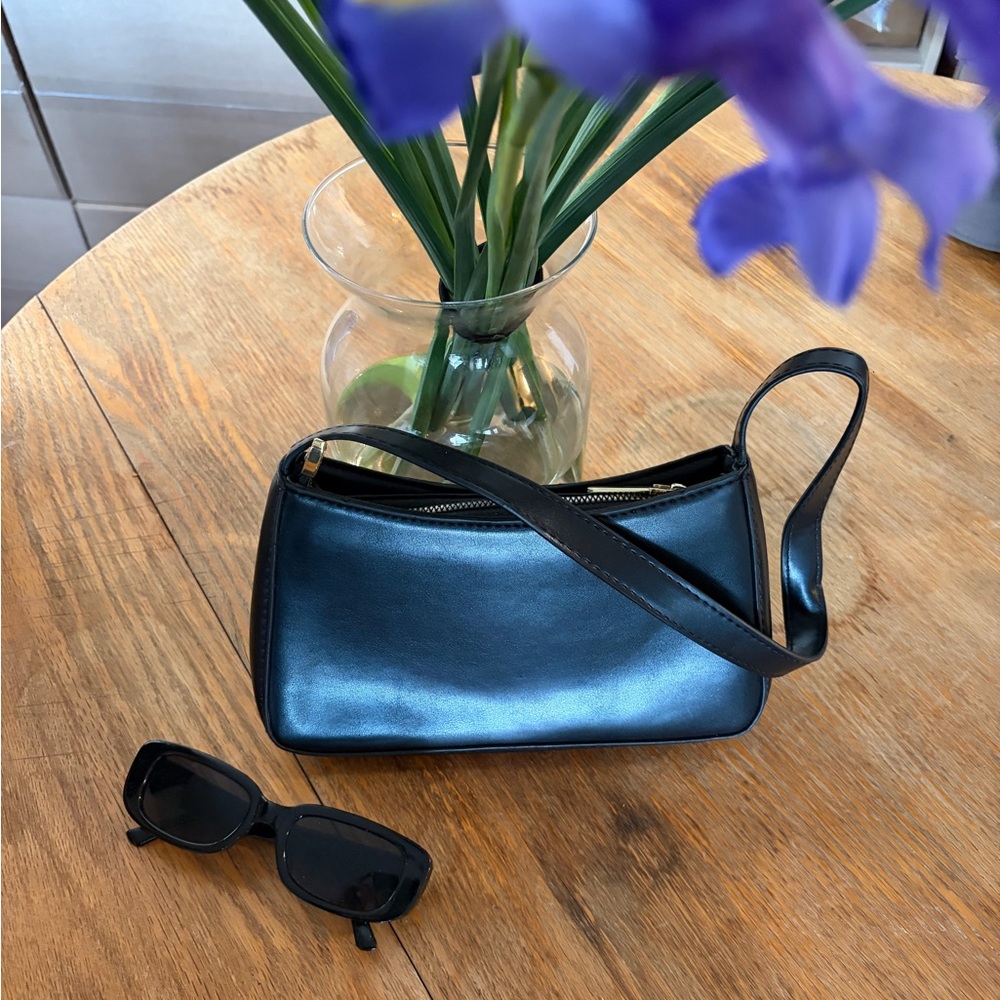 Classic Black Leather Shoulder Bag